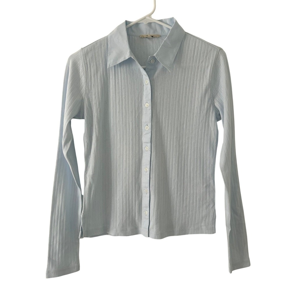 Madewell Light Blue Ribbed Button-Up Top - Picture 2 of 7